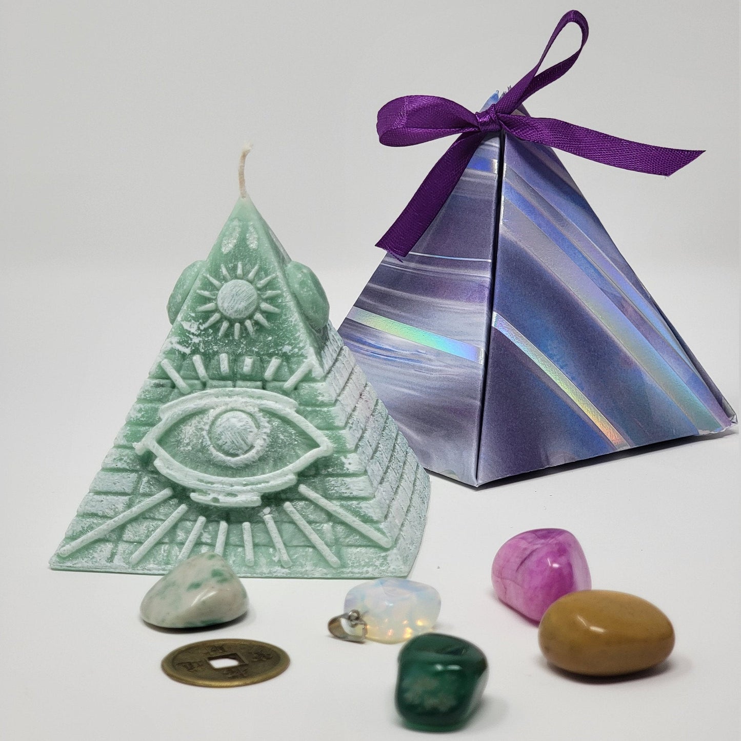Pyramid Candle with Crystals Inside