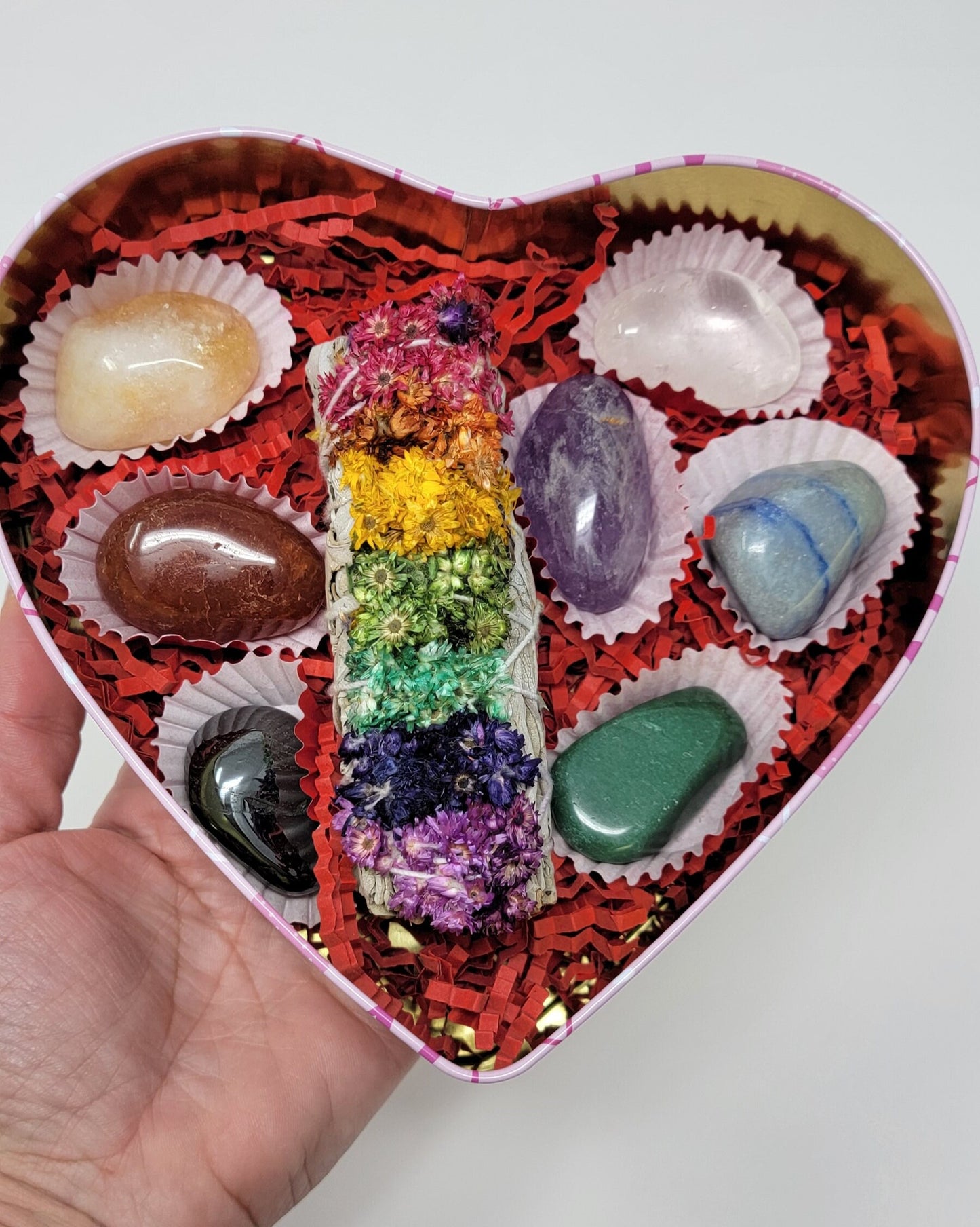 Crystal heart Easter Box, Easter Gift box for women, Chakras Gift Box, Heart shaped box of crystals,