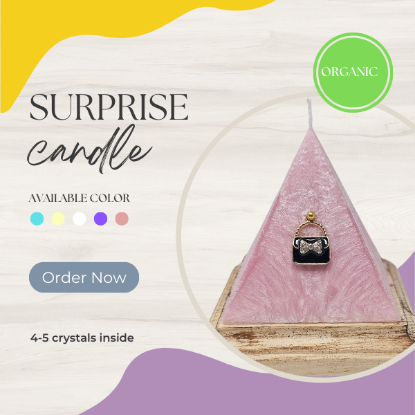 Girly Pyramid Candle with Crystals Inside, Surprise Candle with hidden crystals, Girly Mystery Crystal Candles