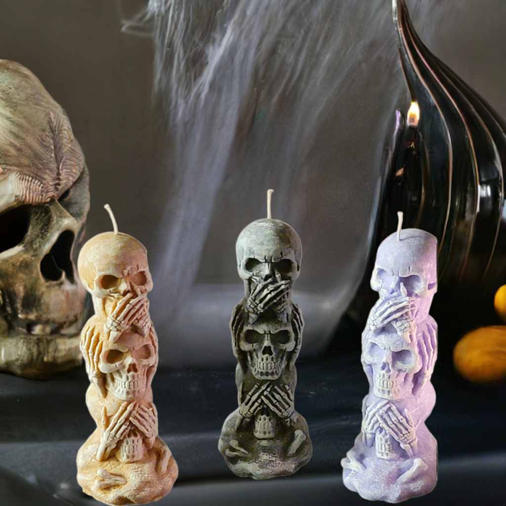 Halloween Candle  Skull Candles, Speak/Hear/See No Evil Skulls