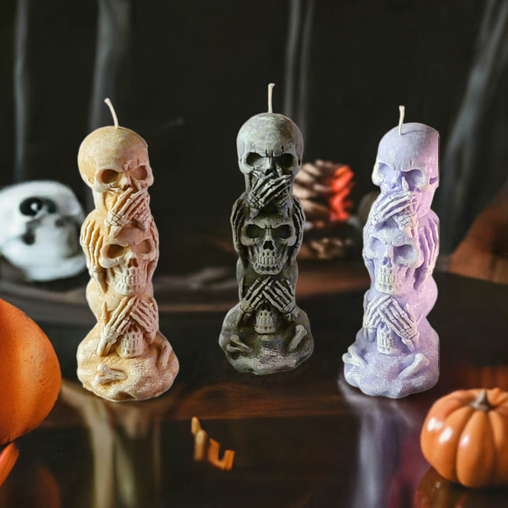 Halloween Candle  Skull Candles, Speak/Hear/See No Evil Skulls