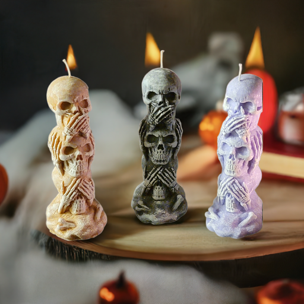 Halloween Candle  Skull Candles, Speak/Hear/See No Evil Skulls