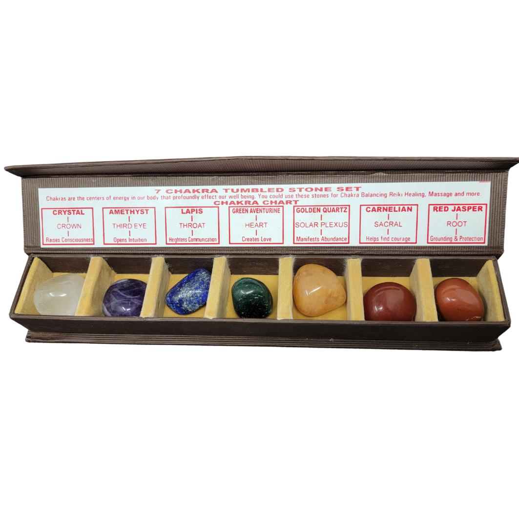 Gems Chakra Crystal Set - 7 Authentic Natural Healing Crystals Chakra Stones in a Box