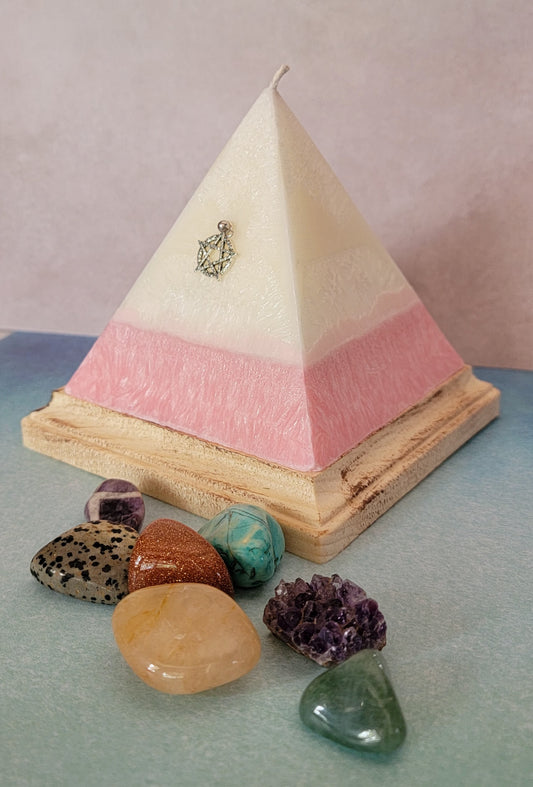 Pyramid Candle with Crystals Inside, Surprise Candle