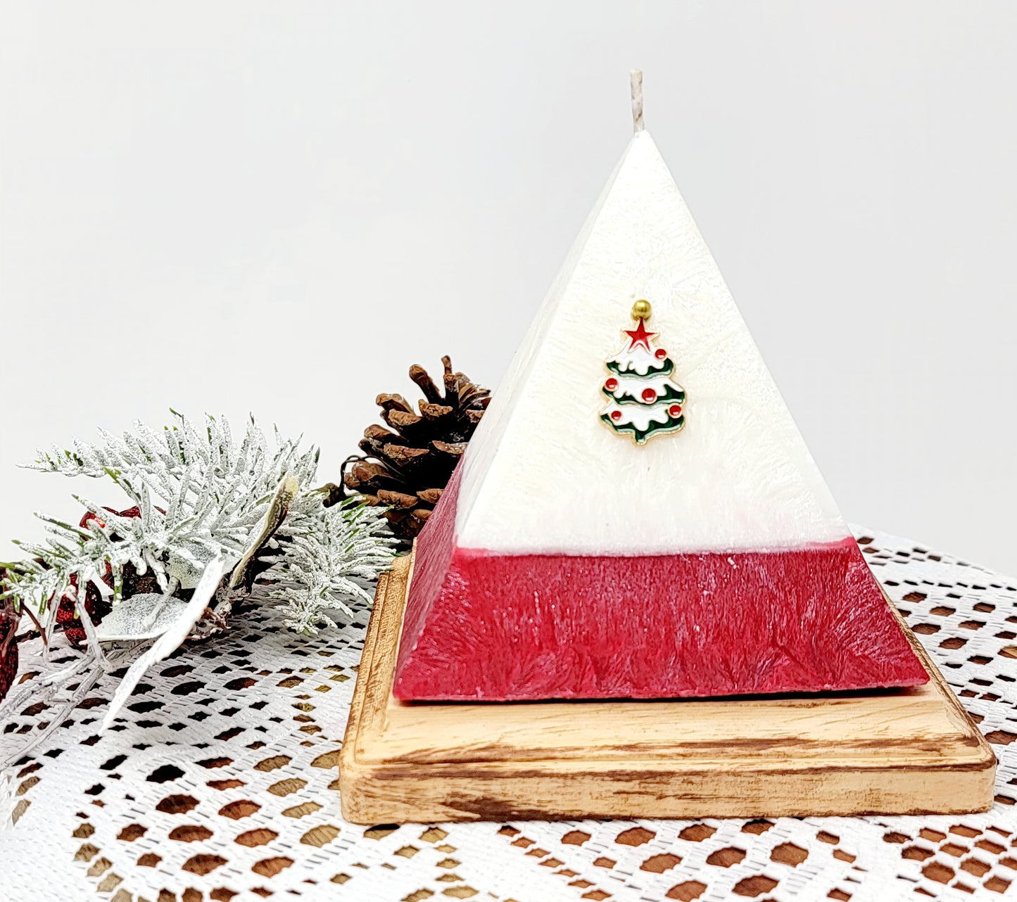 Christmas Pyramid Candle with Crystals, Christmas Candles with Surprise