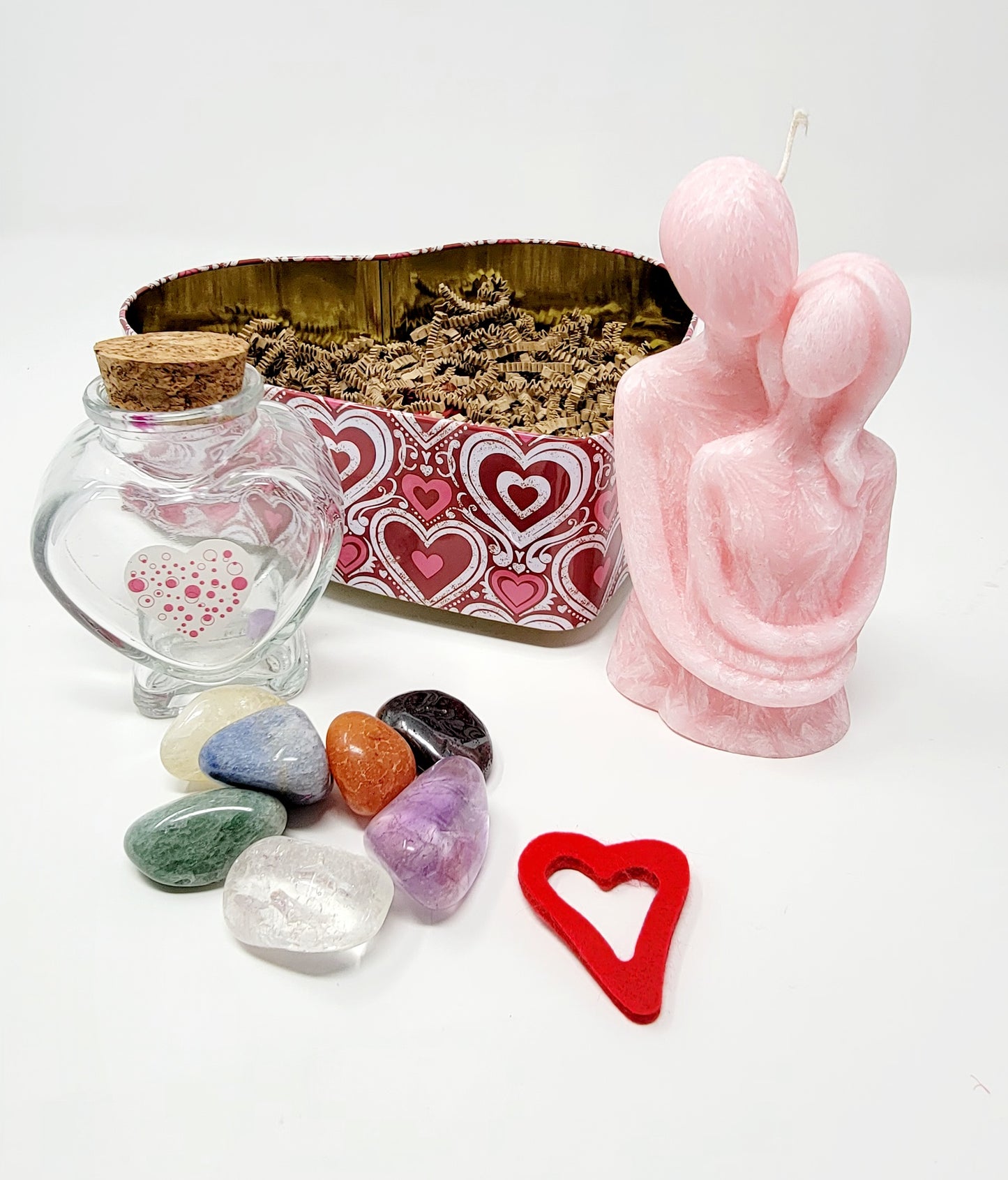 Valentines Day Heart Shaped Gift Box, Unique Candle and Chakras Crystals Gift Set -  Gift set for Valentines Day with crystal and candle