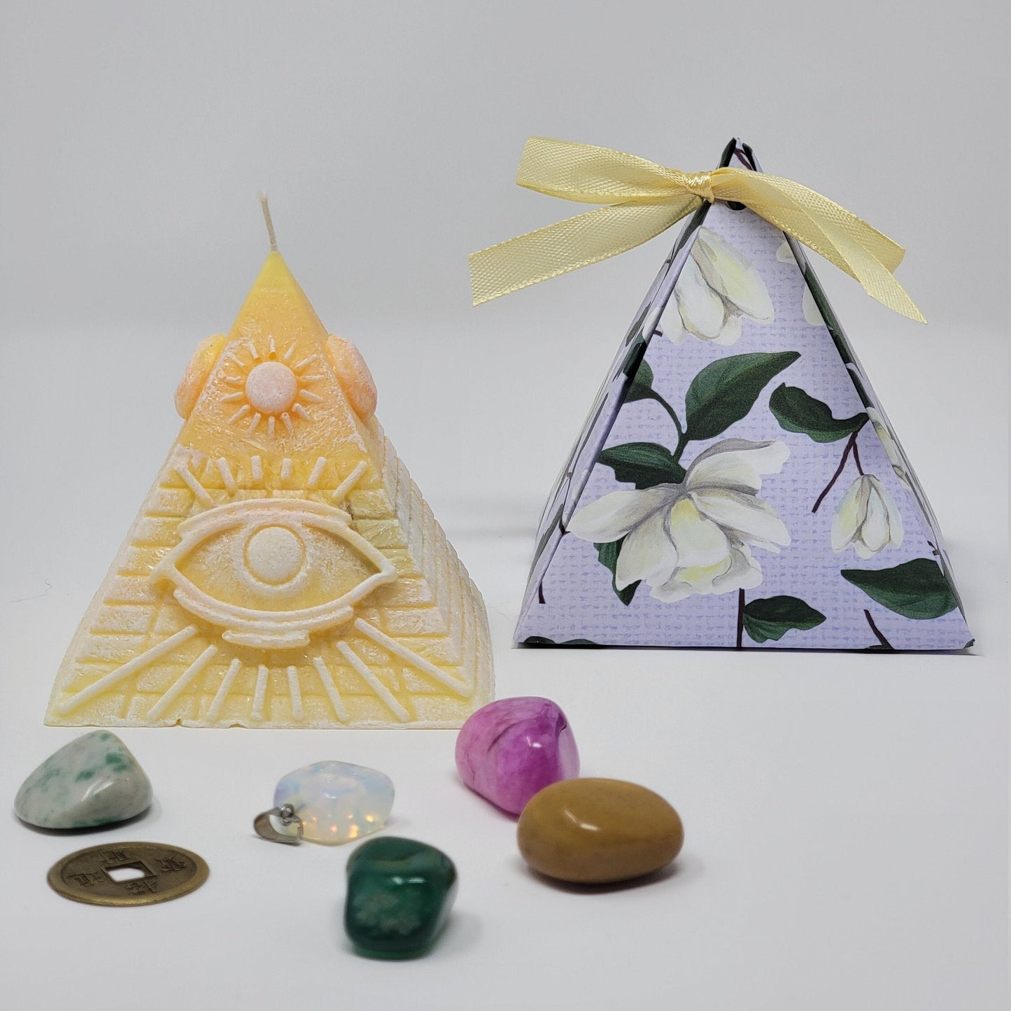 Pyramid Candle with Crystals Inside