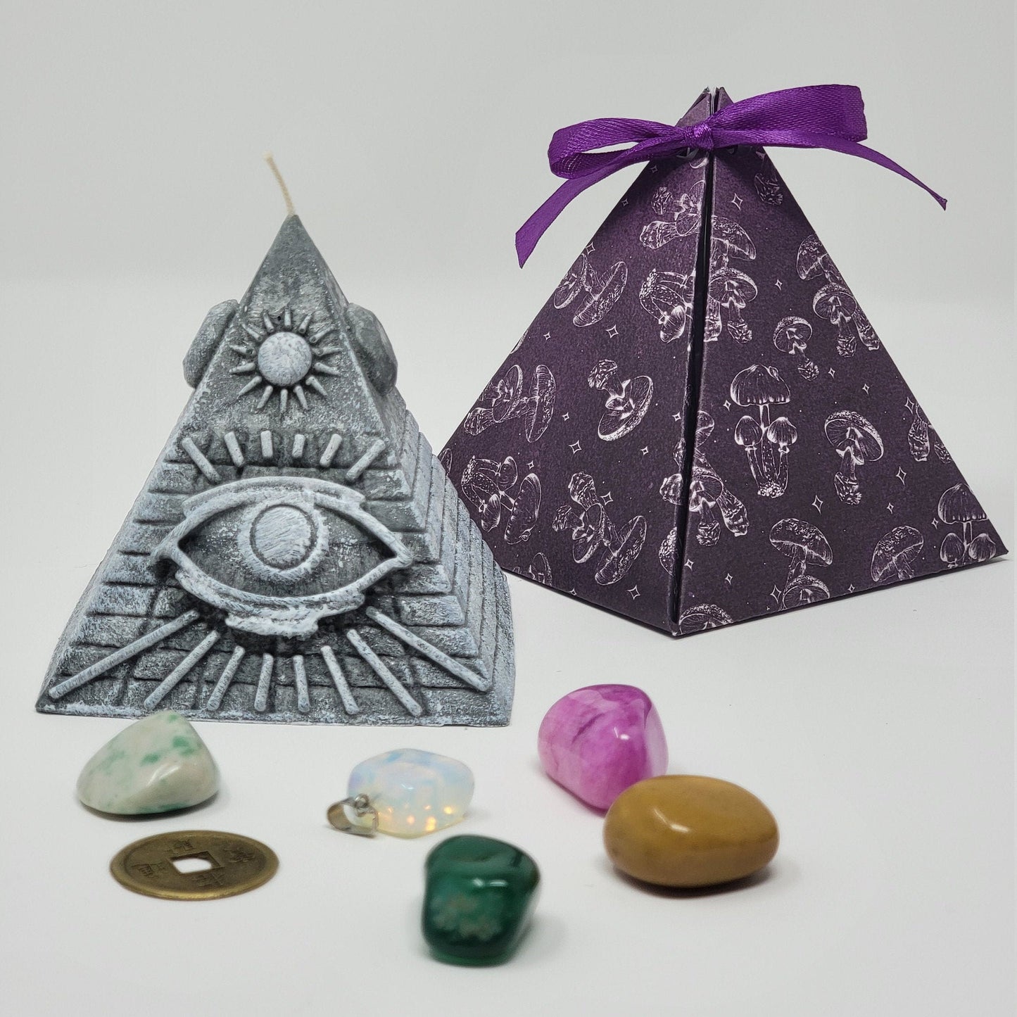 Pyramid Candle with Crystals Inside