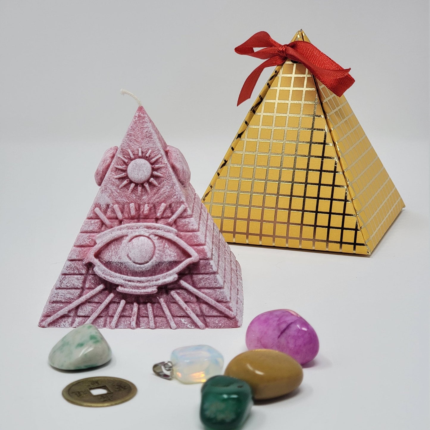 Pyramid Candle with Crystals Inside