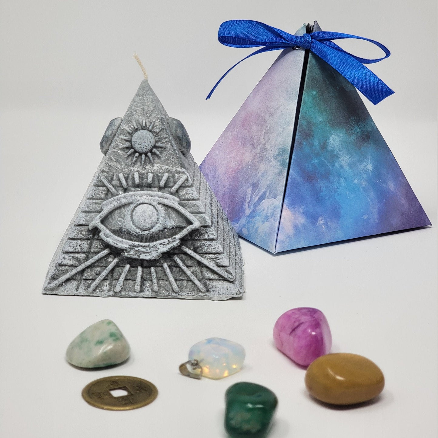 Pyramid Candle with Crystals Inside