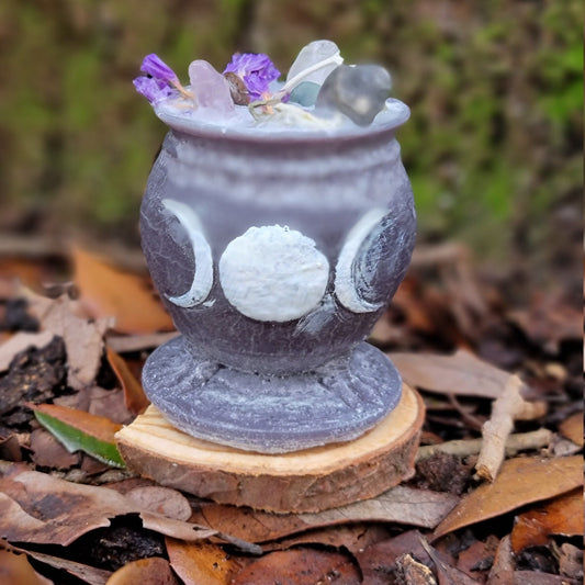 Cauldron Candle with Crystals and Herbs