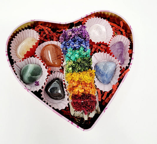 Crystal heart Easter Box, Easter Gift box for women, Chakras Gift Box, Heart shaped box of crystals,