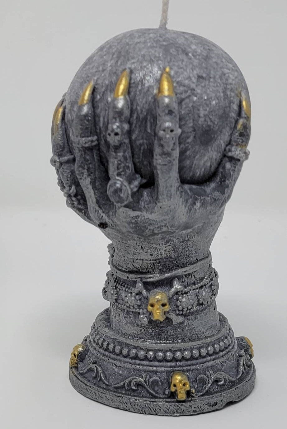 Unique Witch Hand holding Crystal Ball, Crystal candle with hidden crystals