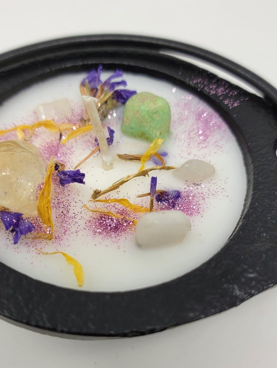 Iron cast Cauldron Candle,   Ritual Candle, Crystal Candle
