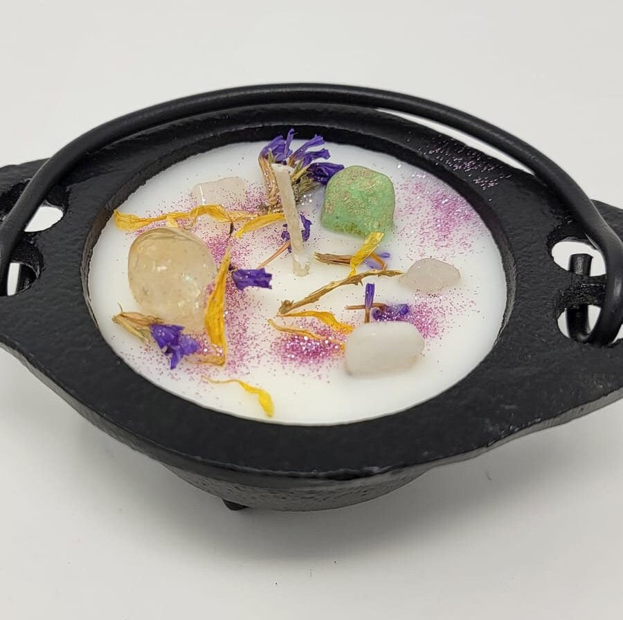 Iron cast Cauldron Candle,   Ritual Candle, Crystal Candle