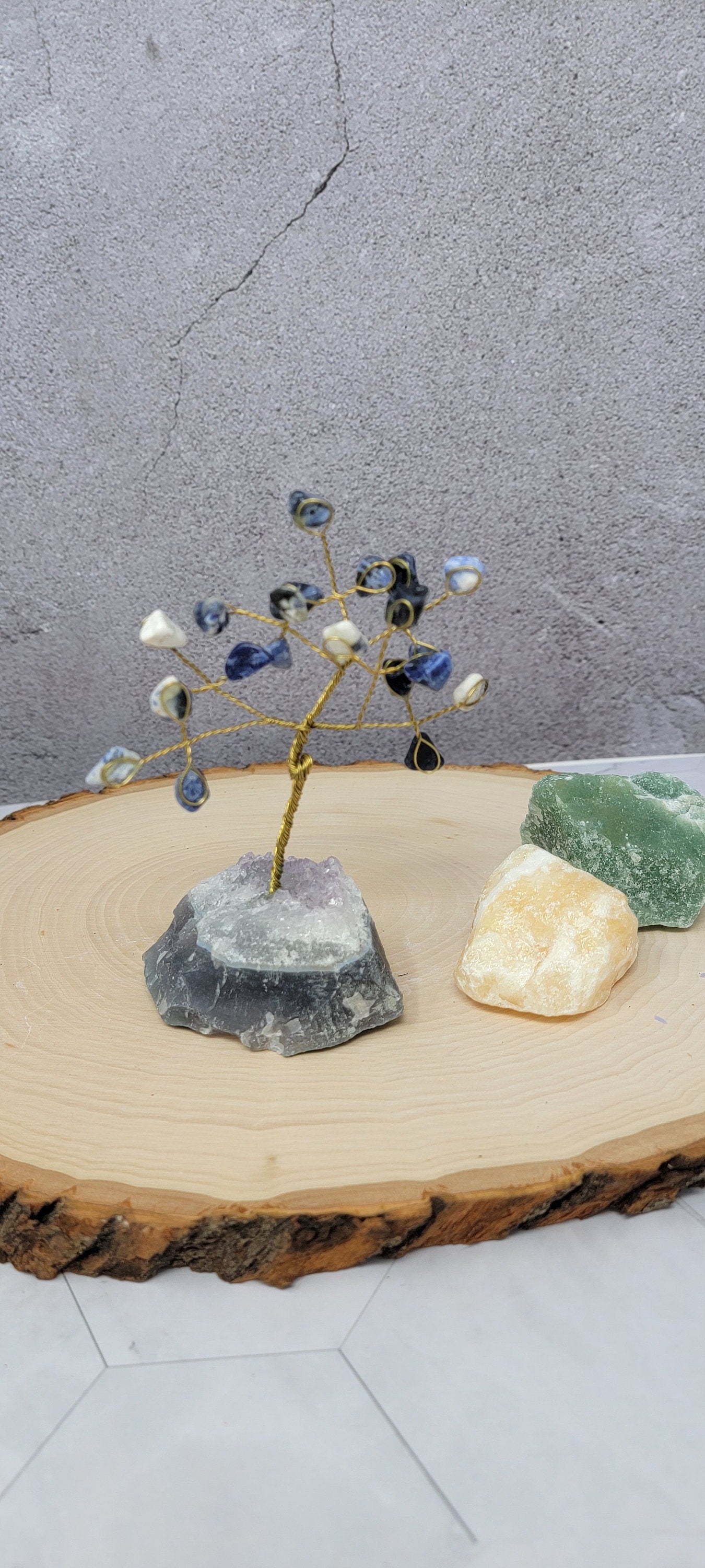 Feng Shui Lapis Lazuli Tree Gemstone - Tree with Natural Quartz Base -Feng Shui Money