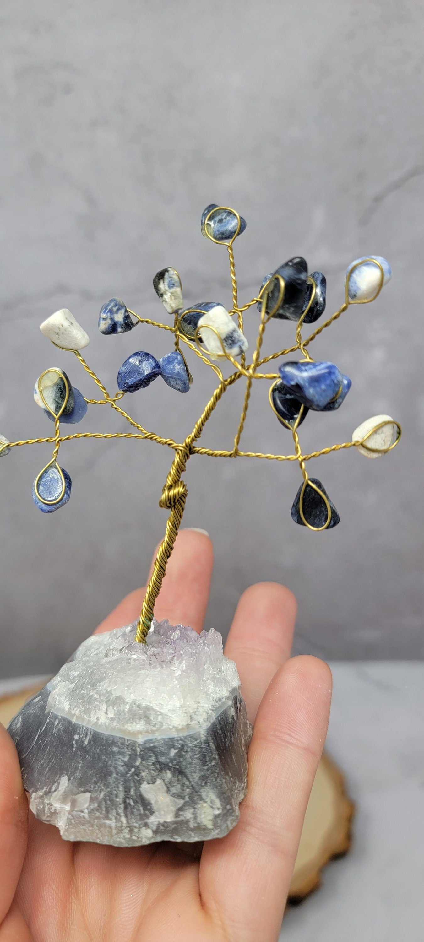 Feng Shui Lapis Lazuli Tree Gemstone - Tree with Natural Quartz Base -Feng Shui Money