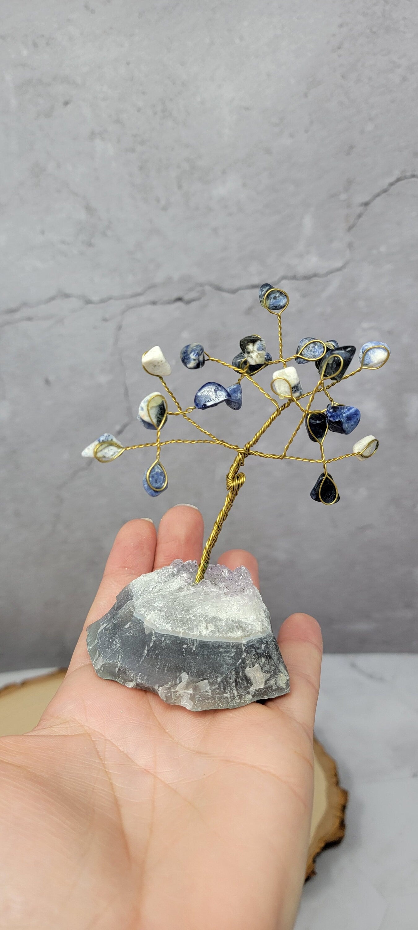 Feng Shui Lapis Lazuli Tree Gemstone - Tree with Natural Quartz Base -Feng Shui Money