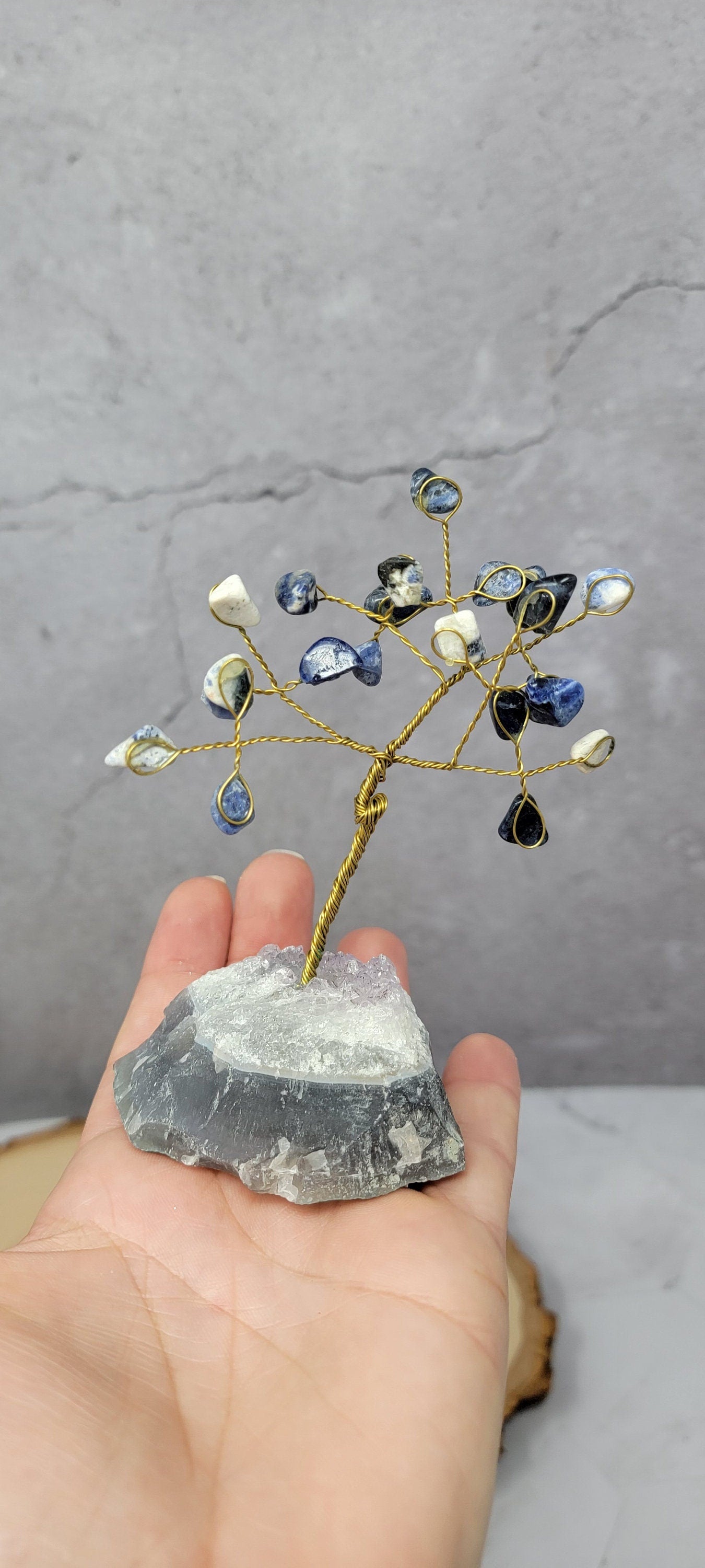 Feng Shui Lapis Lazuli Tree Gemstone - Tree with Natural Quartz Base -Feng Shui Money