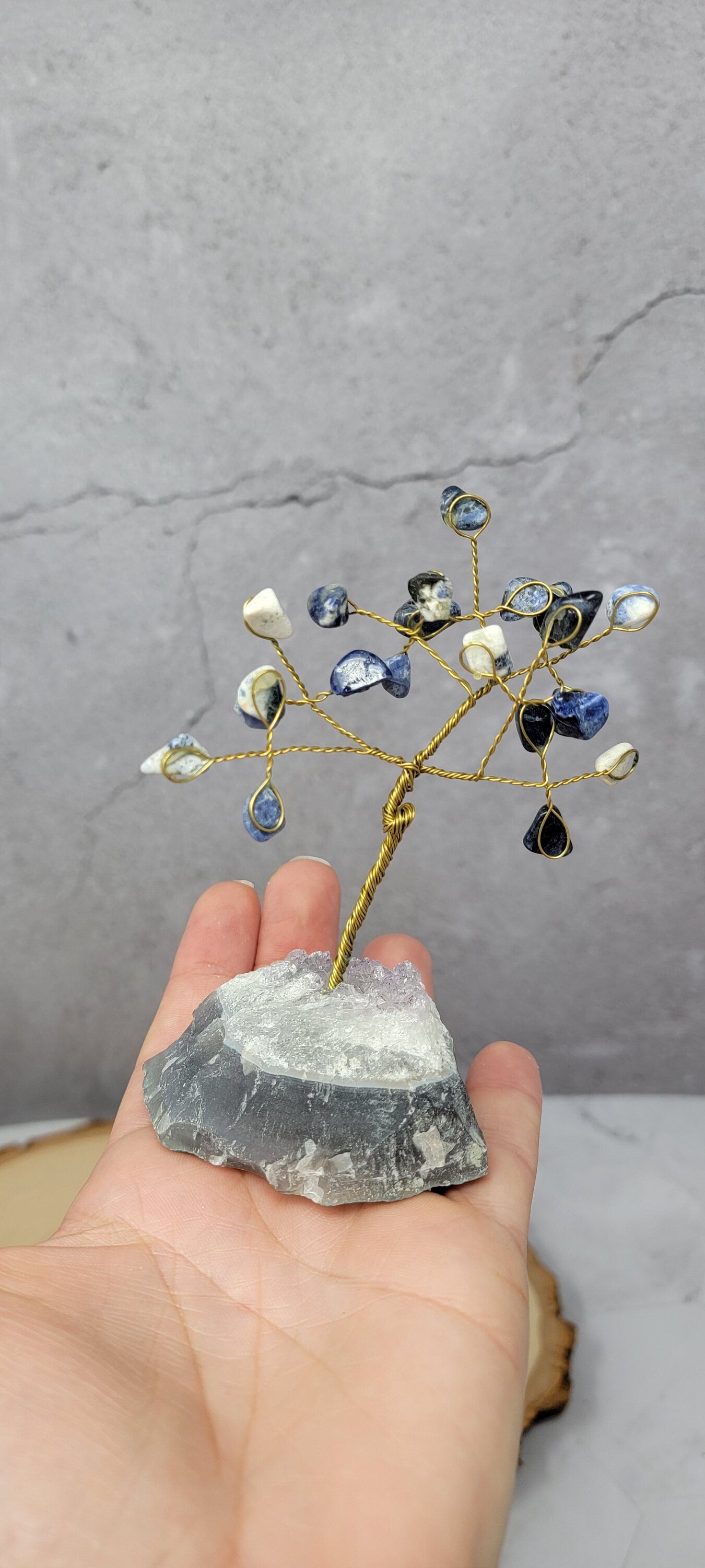 Feng Shui Lapis Lazuli Tree Gemstone - Tree with Natural Quartz Base -Feng Shui Money